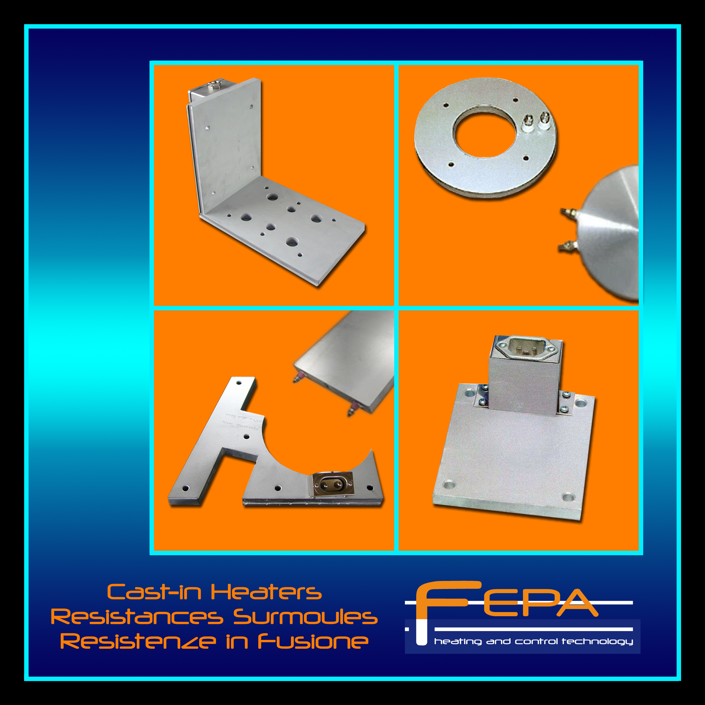 cast-in heaters, resistances surmoules, resistenze in fusione